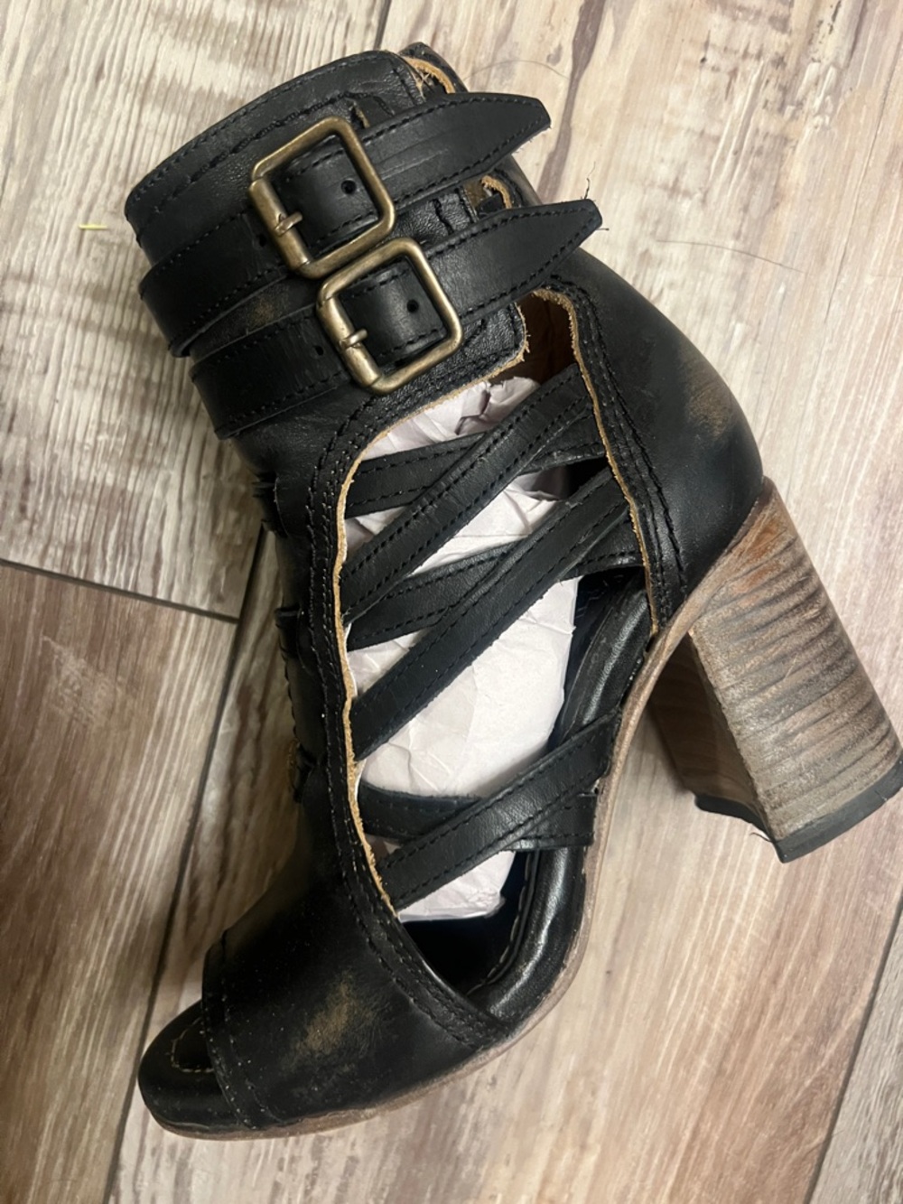 Freebird by Steven Women’s Black Strappy Peep-Toe Block Heel Booties - Picture 5 of 6